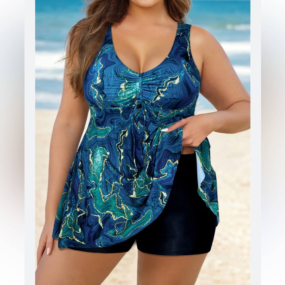 Temu Fashion Printed Tankini Swimsuit Separated Skirt Style Panty